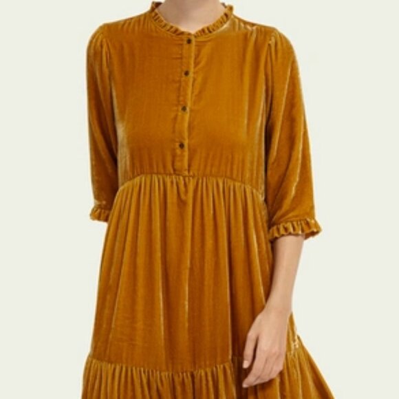 Velvet Three-quarter Sleeve Midi-dress In Brown - Scotch & Soda - Picture 1 of 6